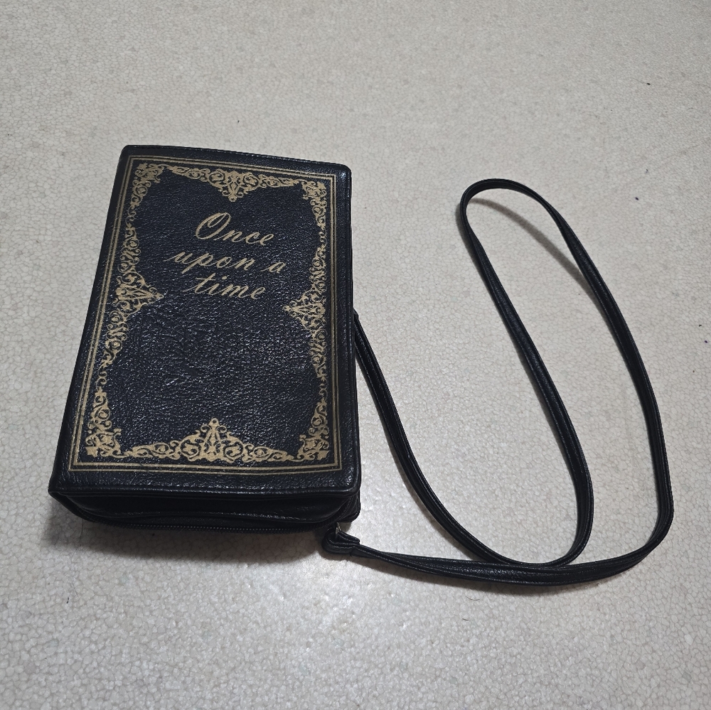 Antique book style mini bag- long strap- black